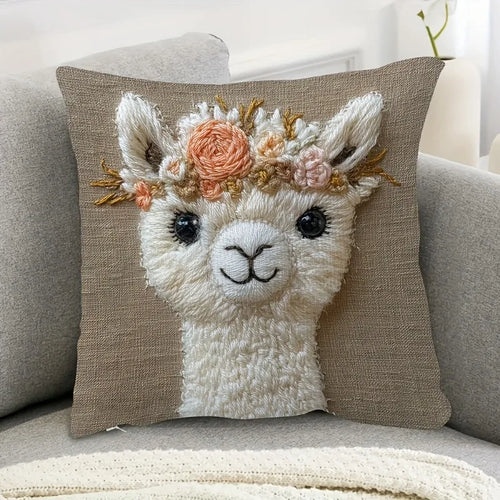 Alpaca Print Cushion Cover | Soft Fabric, Zipper Closure, Cozy Sofa Decor 0