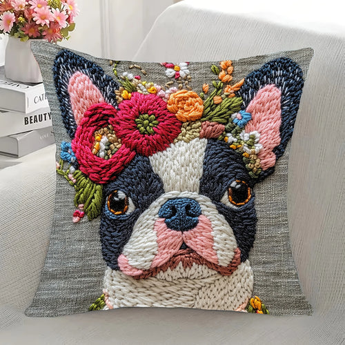 Bosty Cushion Cover | Boston Terrier Design, Soft Fabric 0