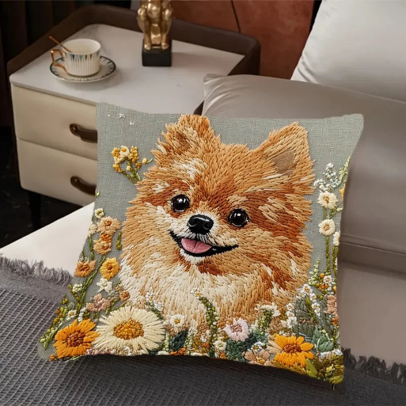 Poma Cushion Cover | Cozy Pomeranian Design with Zipper Closure 2