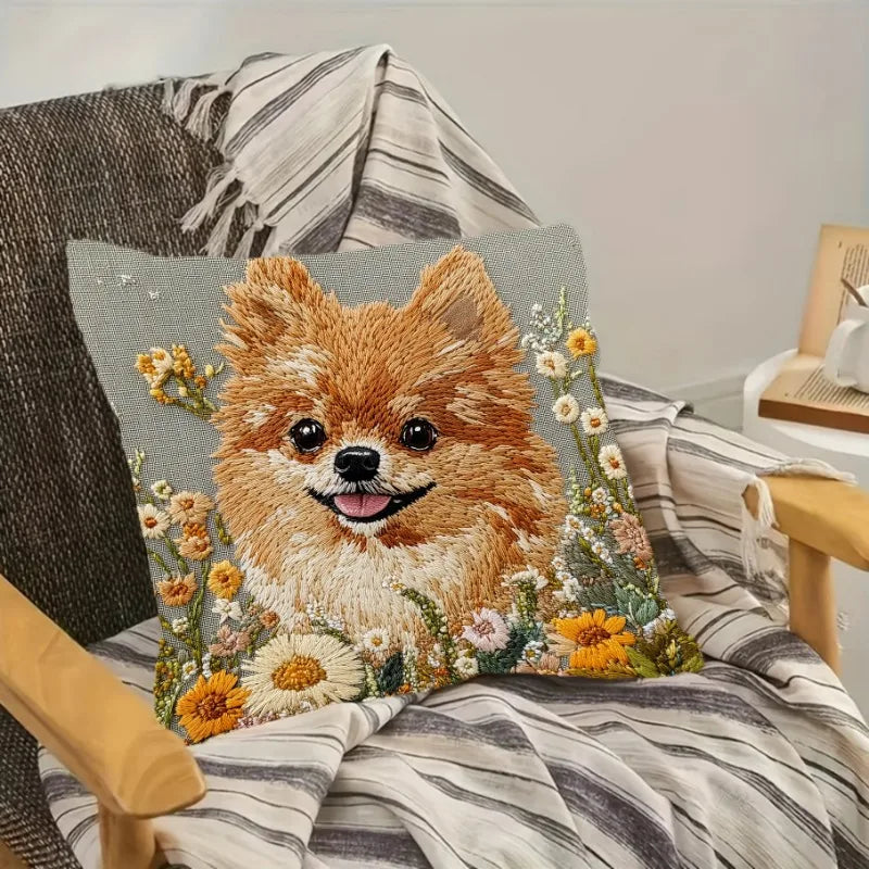 Poma Cushion Cover | Cozy Pomeranian Design with Zipper Closure 3