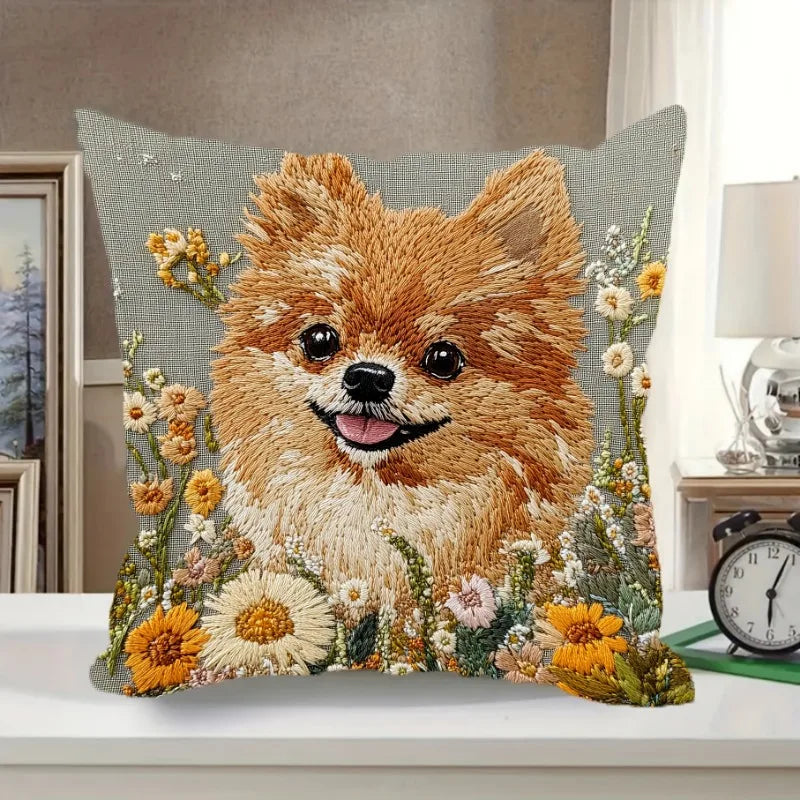 Poma Cushion Cover | Cozy Pomeranian Design with Zipper Closure 4