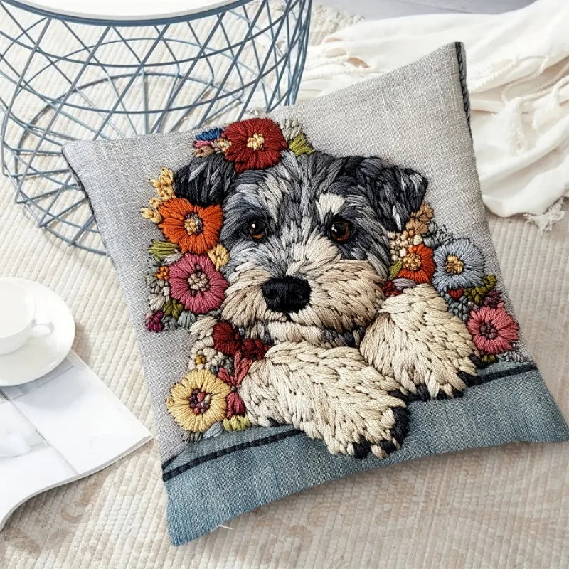 Schnauz Floral Cushion Cover | Cozy Indoor Decor, Durable Fabric 0