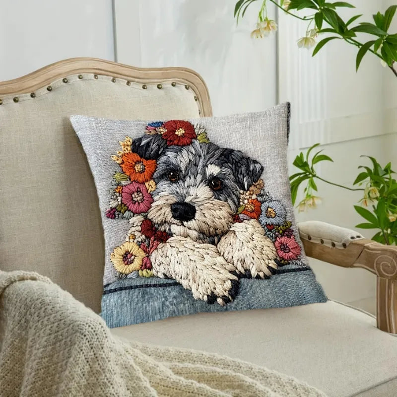 Schnauz Floral Cushion Cover | Cozy Indoor Decor, Durable Fabric 1