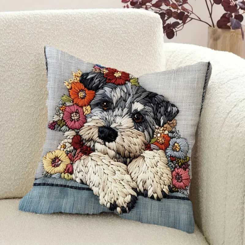 Schnauz Floral Cushion Cover | Cozy Indoor Decor, Durable Fabric 2